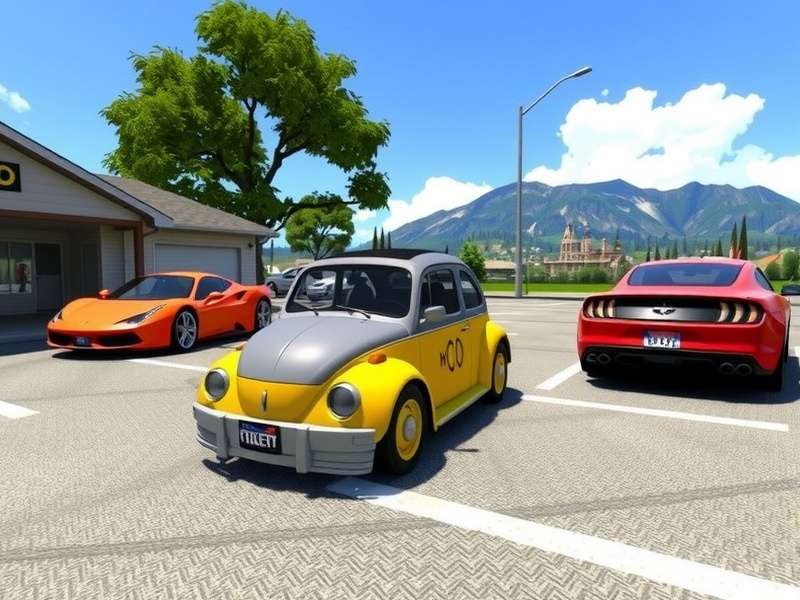 Car Parking Multiplayer gameplay screenshot showing a luxury car in a detailed parking lot