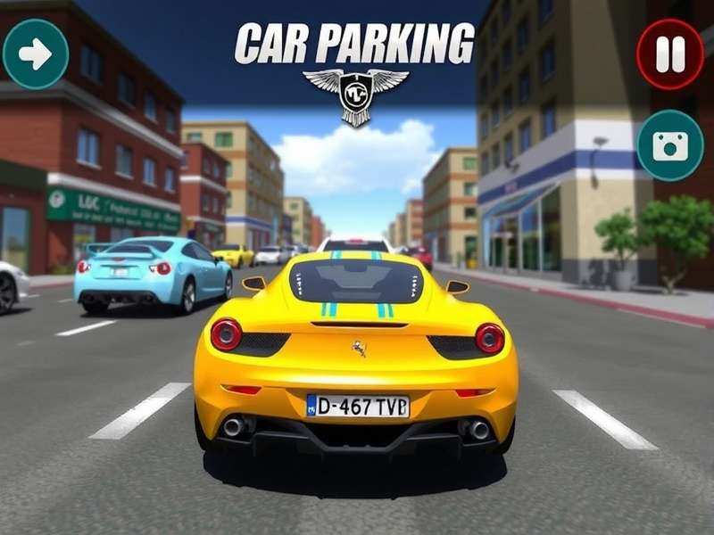 Car Parking Multiplayer PC gameplay screenshot showing a customised sports car in an urban parking lot